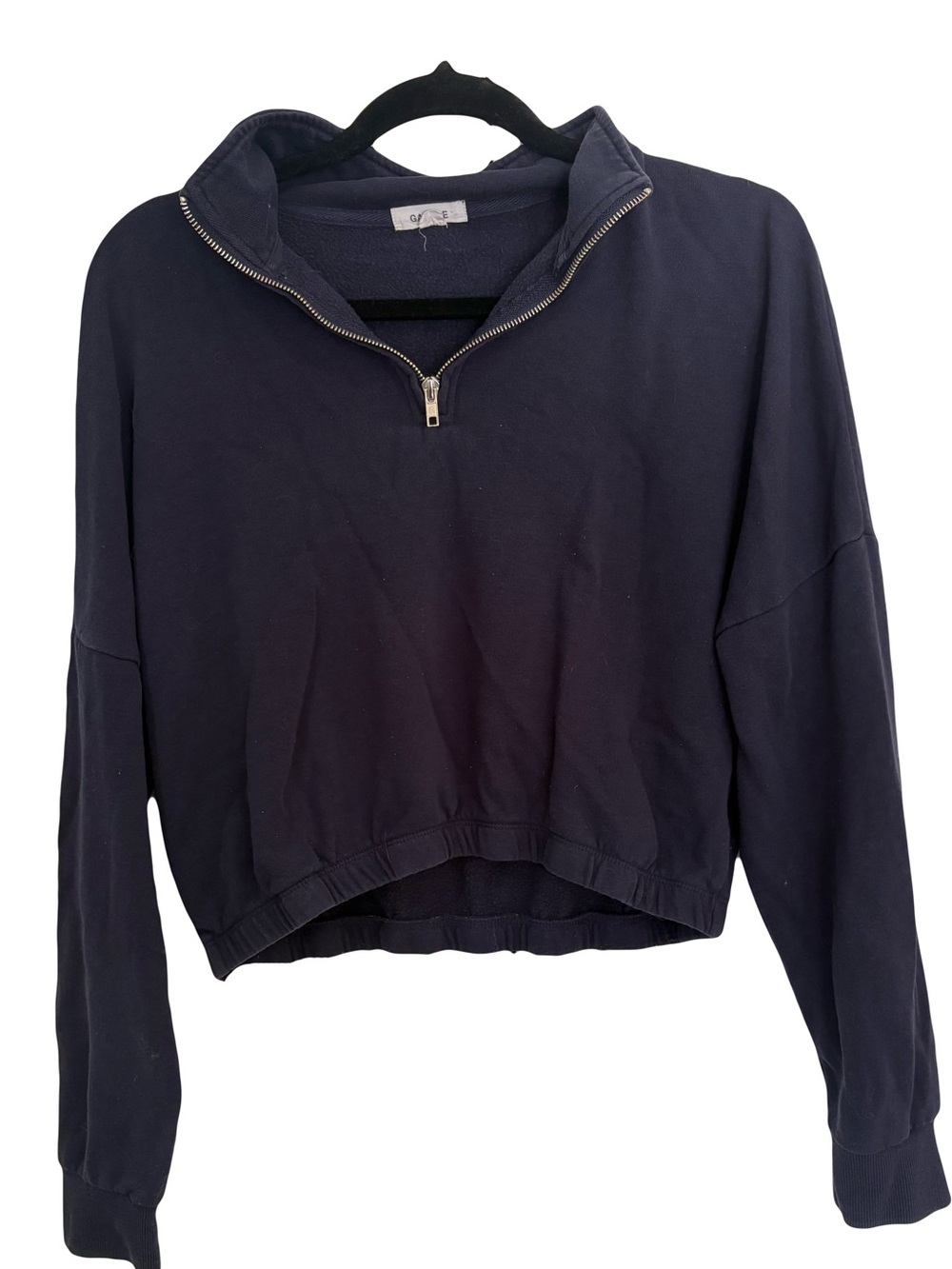 Garage Navy Half-Zip Cropped Pullover